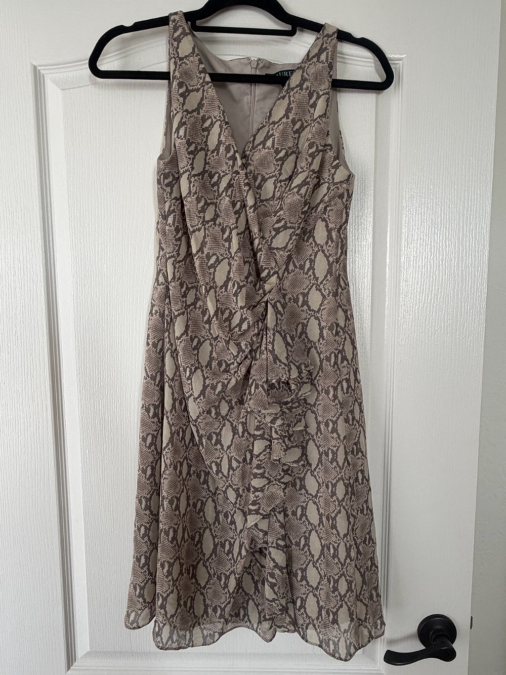 Lauren Ralph Lauren Taupe and Cream Snake-Print Midi Dress